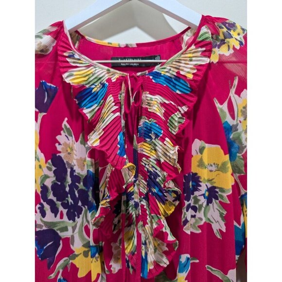 Lauren Ralph Lauren Georgette Dress Women's Size 6 Pink Floral Long Sleeve - Picture 2 of 16